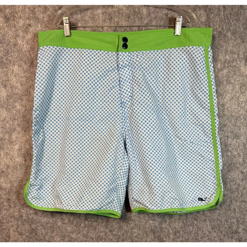 EUC Vineyard Vines Blue White Plaid Board Shorts No Lining Size 40